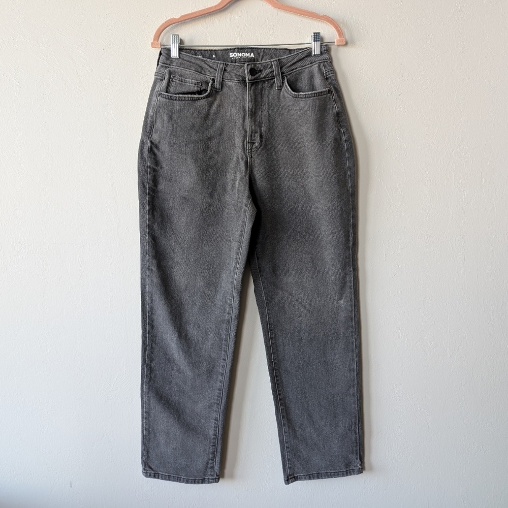 Sonoma Womens Straight Jeans Size 8 High Rise Charcoal Wash Gray Solid
